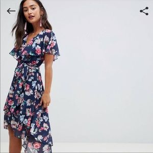 ASOS cape back floral high/low wrap dress 14